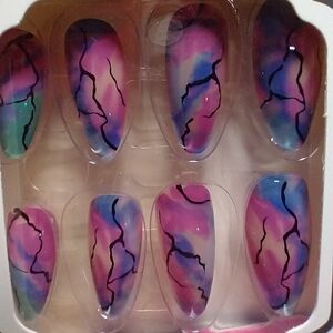 Press on nails purple pink lightning multicolor colorful nail set